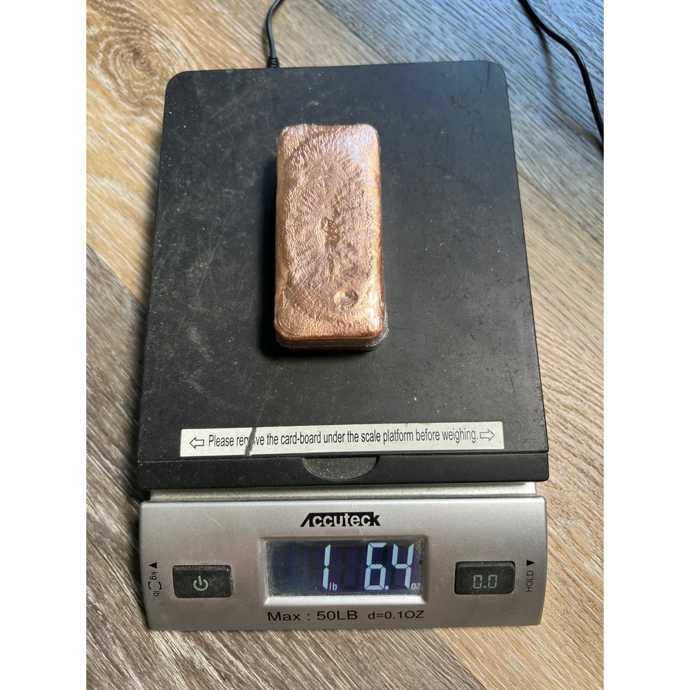 Unbranded Copper Bullion Bar Unisex 1lb 6.4oz Copper Hand Poured Ingot Metal